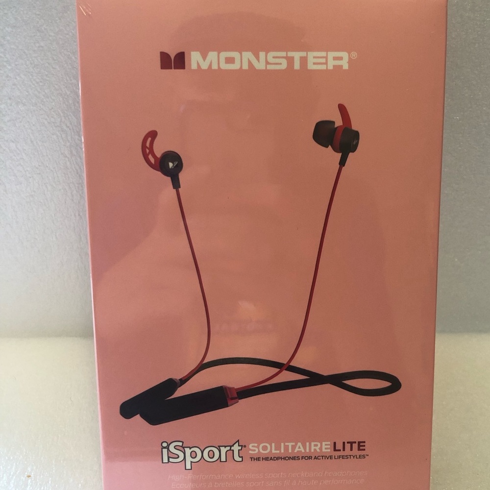 New Monster Red and Black iSport Solitaire Lite Headphones/Earbuds